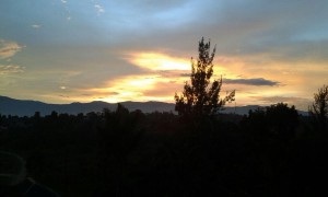 Hotel's view of the sunset on the Rwenzori Peaks