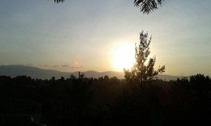 Hotel's view of the sunset on the Rwenzori Peaks